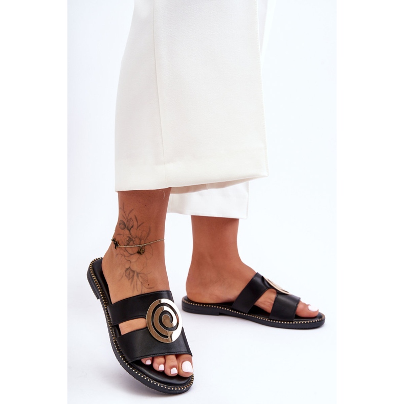 Modische Hausschuhe mit Spiegelverzierung Black Deep Breath schwarz 2