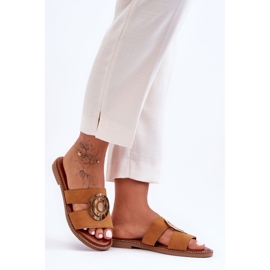 Modische Hausschuhe mit Spiegeldekoration Camel Deep Breath braun 1