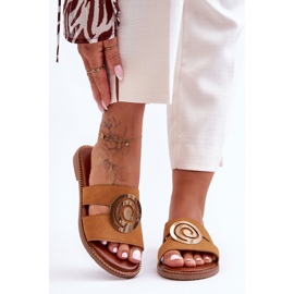 Modische Hausschuhe mit Spiegeldekoration Camel Deep Breath braun 2