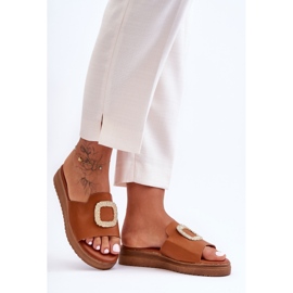 Braune Denicia-Plateauhausschuhe für Damen mit Verzierung 1