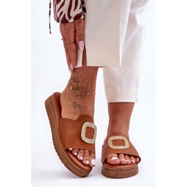 Braune Denicia-Plateauhausschuhe für Damen mit Verzierung 2