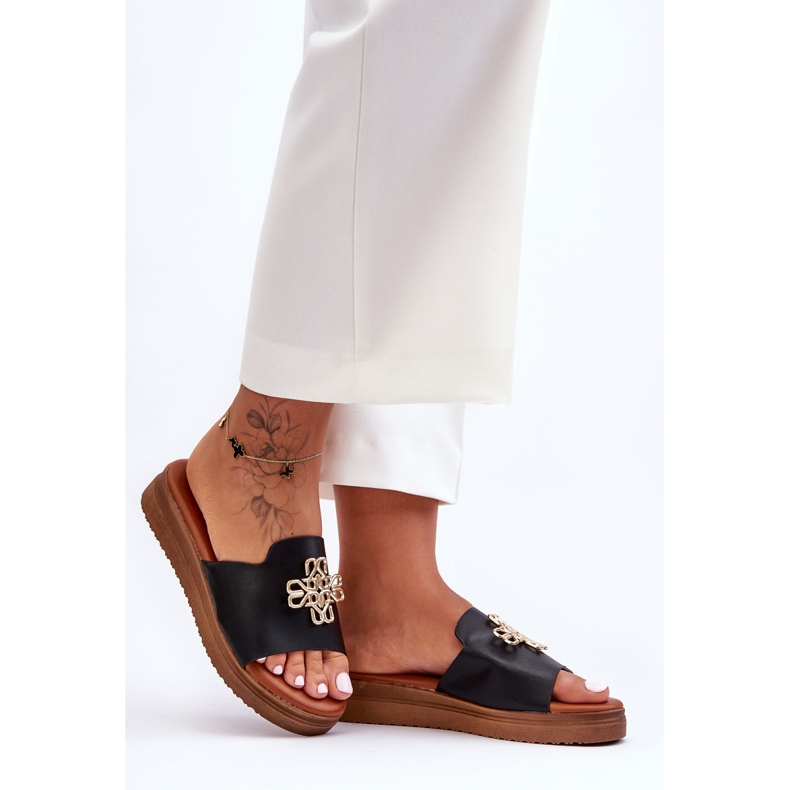 PG1 Schwarze Azera-Plateauhausschuhe für Damen mit Verzierung 1