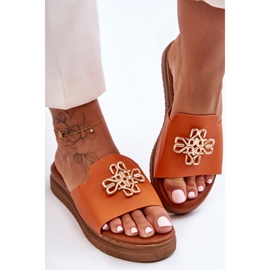 PG1 Damen-Plateauhausschuhe aus Leder mit Verzierung Orange Azera 2