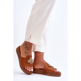 PG1 Damen-Plateauhausschuhe aus Leder mit Verzierung Braun Azera 2