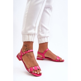 Damensandalen mit dekorativem Riemen, flach, Fuchsia Adissa rosa 2