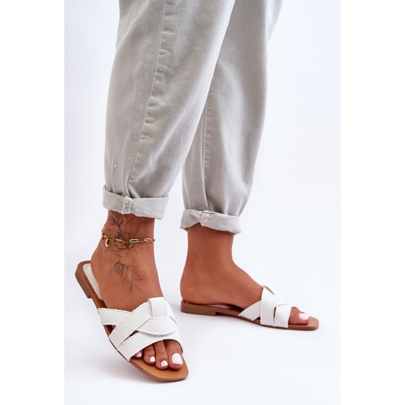 Damen-Hausschuhe aus Stoff, weiß, Aversa 2