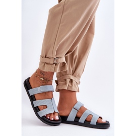 FJ1 Damen-Hausschuhe mit Klettverschluss aus Stoff, Hellblau, Jose 1