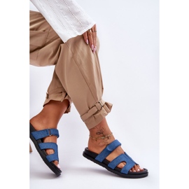 Damen-Hausschuhe aus Stoff mit Klettverschluss, Dunkelblau, Jose 1