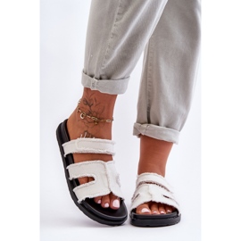 Damen-Hausschuhe aus Stoff mit Klettverschluss, weiß, Lamirose 2