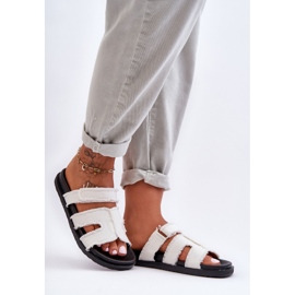 Damen-Hausschuhe aus Stoff mit Klettverschluss, weiß, Lamirose 1