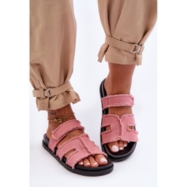 Damen-Hausschuhe aus Stoff mit Klettverschluss, Rosa Lamirose 2