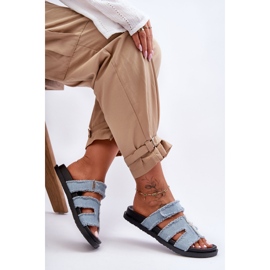 Damen-Hausschuhe aus Stoff mit Klettverschluss, Blau Lamirose 1