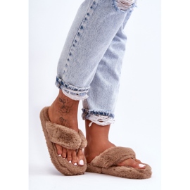 Damen-Pelzhausschuhe, Hausschuhe, Braun, Elma 1
