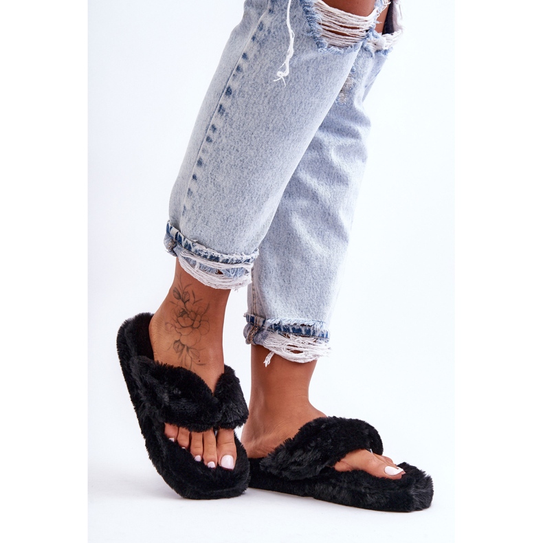 Damen-Pelzhausschuhe, Hausschuhe, Schwarz, Elma 1