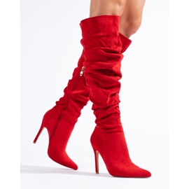Rote Wildlederstiefel mit hohem Absatz für Damen von Shelovet 1