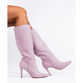 Lila Wildlederstiefel mit Absatz von Shelovet 1