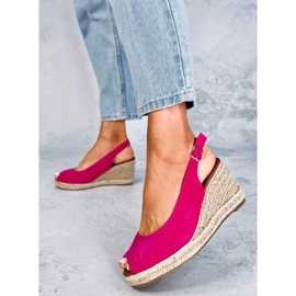 Nevil Fuchsia Espadrilles mit offenem Zehenbereich und Keilabsatz rosa 1