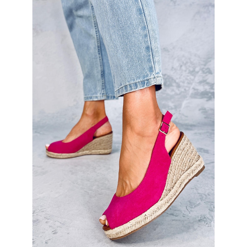 Nevil Fuchsia Espadrilles mit offenem Zehenbereich und Keilabsatz rosa 1