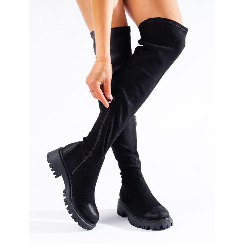 Overknee-Stiefel Shelovet für Damen mit flachem Absatz schwarz 1