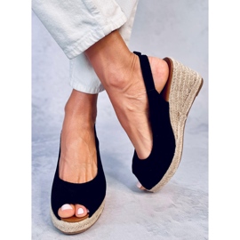 Nevil Schwarze Espadrilles mit offenem Zehenbereich und Keilabsatz 1