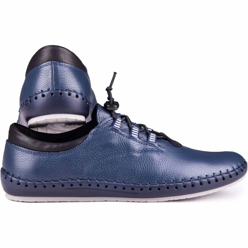 Kampol Herren Lederschuhe Casual 337/63 Marineblaues Gesicht 3