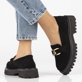 Filippo DP4916 Leder-Wildleder-Loafer auf der Plattform schwarz 2