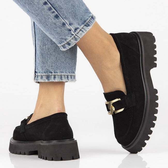 Filippo DP4916 Leder-Wildleder-Loafer auf der Plattform schwarz 2