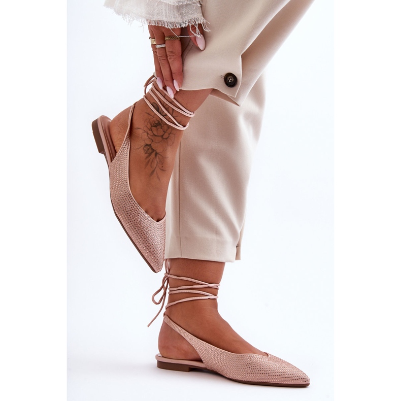 PG1 Ballerinas zum Schnüren für Damen in Beige mit Nieten besetzt 1