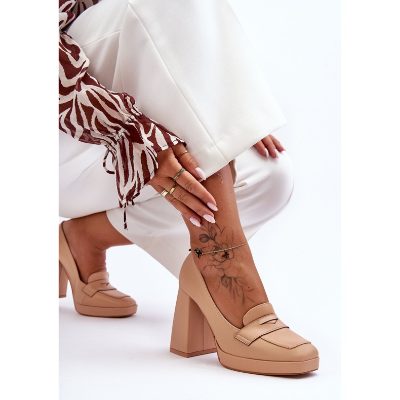 Nackte Alisa-Lederpumps mit hohem Absatz beige 1