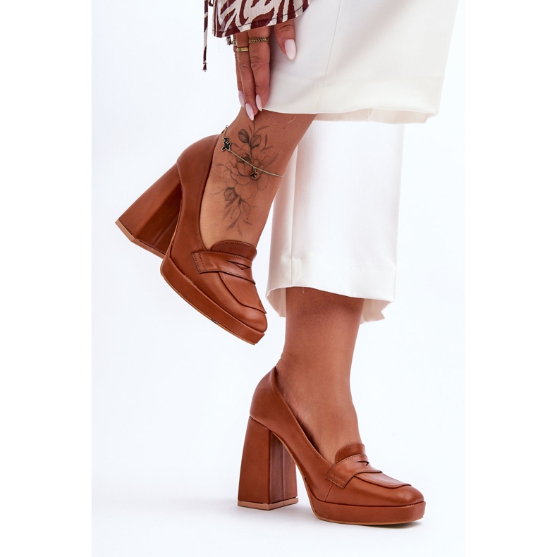 Kamelfarbene Alisa-Pumps mit hohem Absatz braun 1