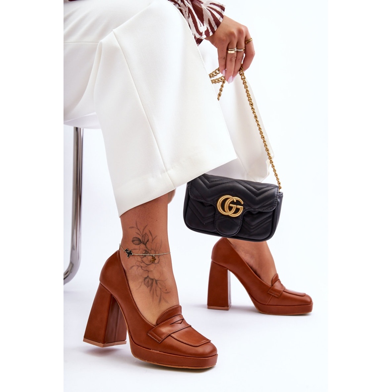 Kamelfarbene Alisa-Pumps mit hohem Absatz braun 2