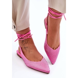 PG1 Damen-Ballerinas zum Schnüren mit Nieten verziert Pink Jange rosa 1