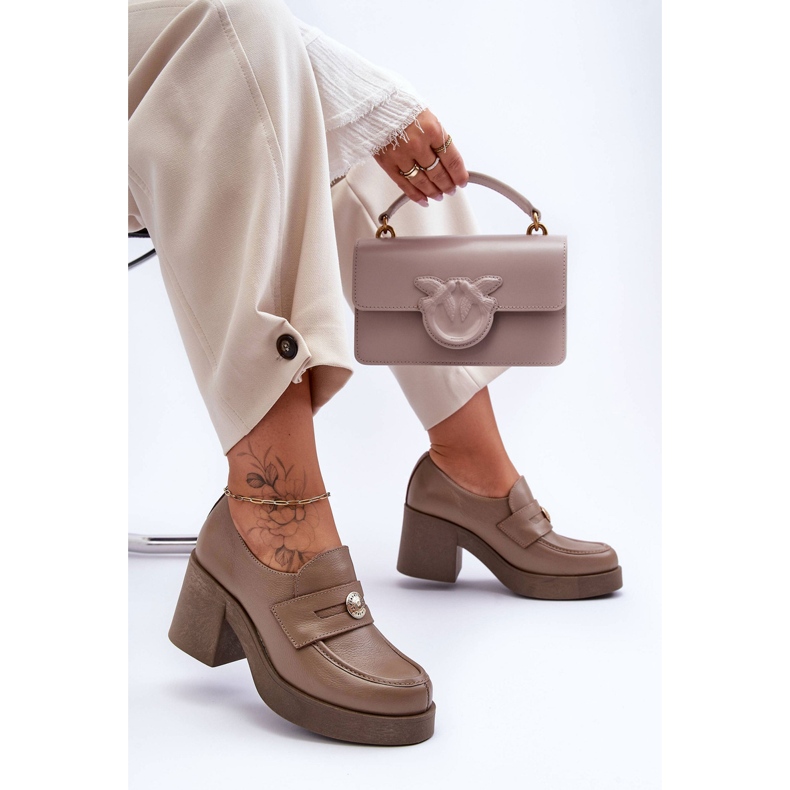 Lemar Damen-Lederschuhe mit Absatz Dunkelbeige Dunadia 1