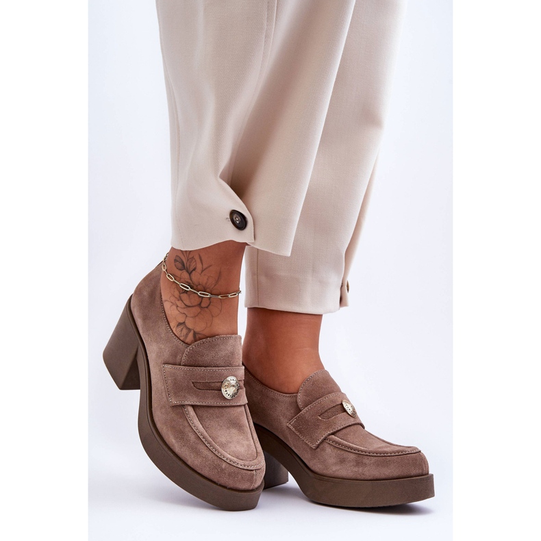 Lemar Damen-Wildlederschuhe mit Absatz Beige Dunadia 1