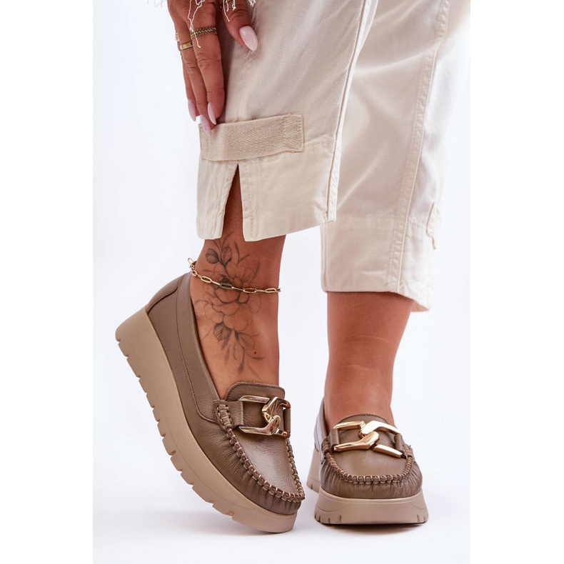 Lemar Leder-Plateau-Loafer mit Verzierungen in Dunkelbeige Desmond 1