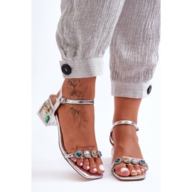Damensandalen auf High Heels mit Kristallen Silber S.Barski MR1037-01 1