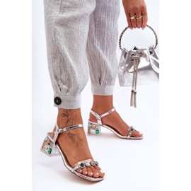 Damensandalen auf High Heels mit Kristallen Silber S.Barski MR1037-01 2