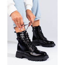 Lackierte Shelovet-Damenbeutel mit Schnürsenkeln schwarz 1