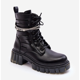 Modische schwarze Rocky-Worker-Stiefel mit dekorativem Riemen 2