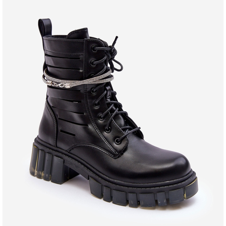 Modische schwarze Rocky-Worker-Stiefel mit dekorativem Riemen 2