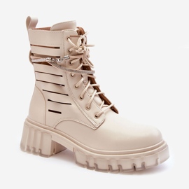 Modische Worker-Boots mit Zierstreifen Beige Rocky 1