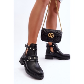 Damen Trapper-Stiefel mit Perlen Schwarz Klarisa 1