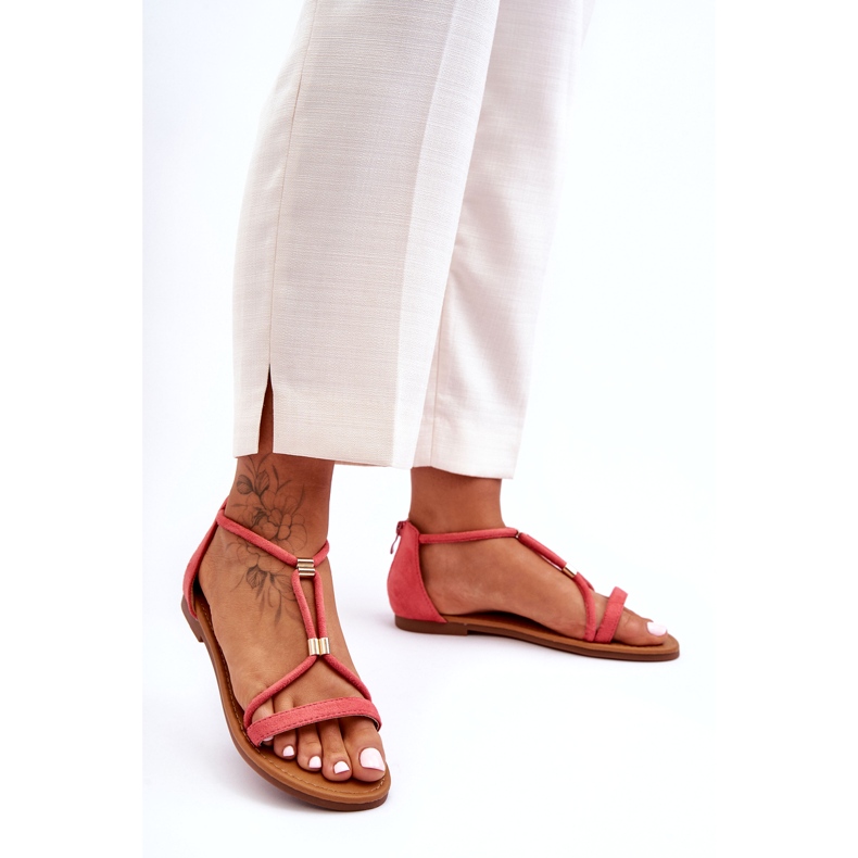 C'M Paris Flache Damen-Sandalen in Korallenrot mit Reißverschluss 4