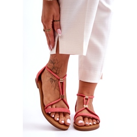 C'M Paris Flache Damen-Sandalen in Korallenrot mit Reißverschluss 3