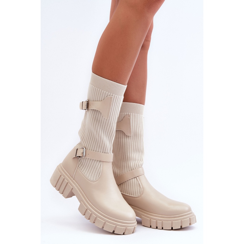 Damen-Sock-Boots Beige Abroze 2