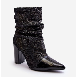 Geknitterte Schlangen-High-Heel-Stiefel Schwarz Casima 1