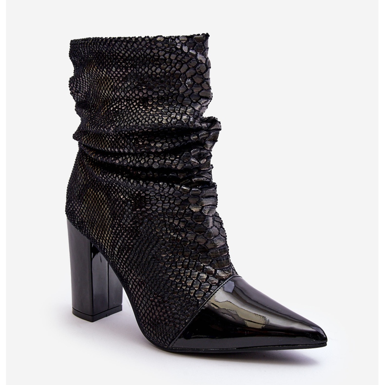 Geknitterte Schlangen-High-Heel-Stiefel Schwarz Casima 1