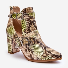 Modische Stiefel mit Absatz und Ausschnitten Beige-Grün Suelo 1