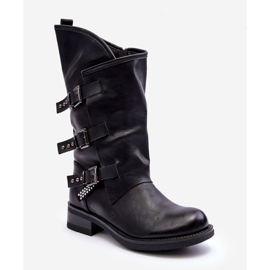 Damen-Lederstiefel mit flachem Absatz und hohem Absatz in Schwarz Nyreo 2