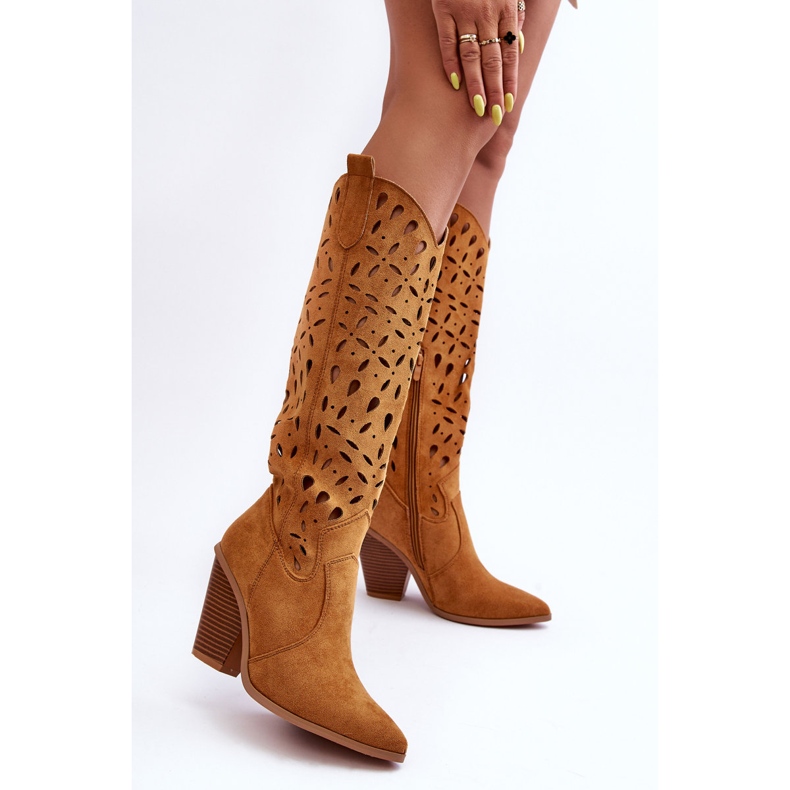 Durchbrochene Cowboystiefel aus Wildleder in Braun Nisu 2